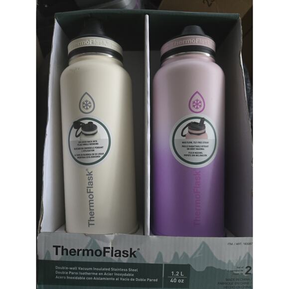 Thermoflask 40oz Stainless Steel Insulated Water Bottles, 2-pack, White/ Purple - Picture 1 of 2